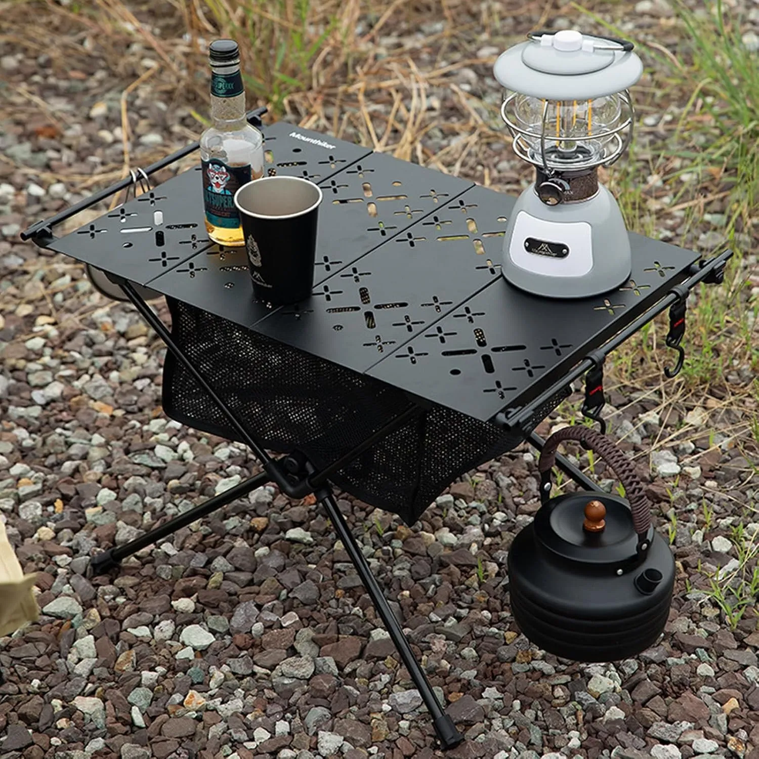 Outdoor Camping Mesh Pocket Table,Outdoor Camping Aluminium Table,Lightweight Portable Folding Table,Lightweight Design Portable,Ideal for Camping,Hiking,Beach,Picnics,Backyard(Black)