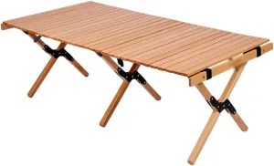 Outdoor Camping Picnic Wood Desk Folding Egg Roll Table Walnut Portable Foldable Self-Driving Tour Table