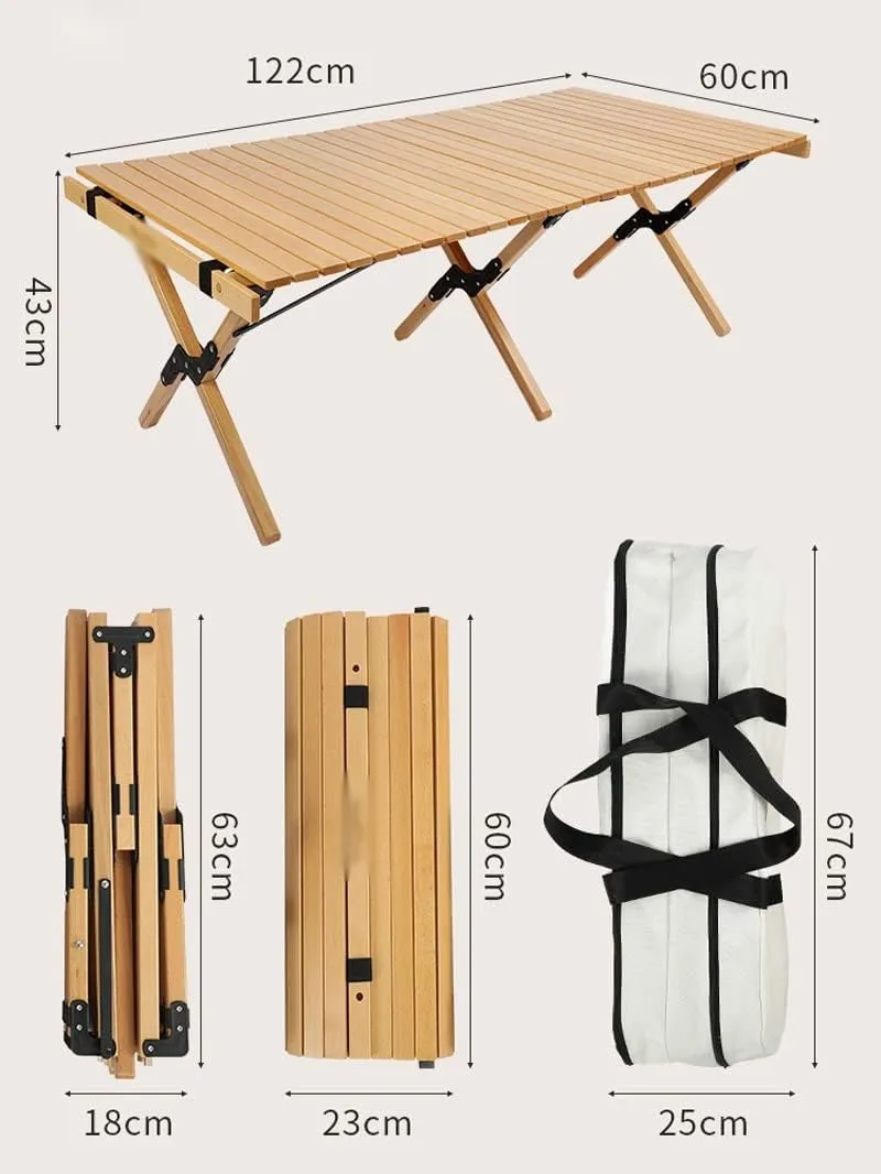 Outdoor Camping Picnic Wood Desk Folding Egg Roll Table Walnut Portable Foldable Self-Driving Tour Table