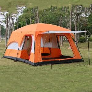 Outdoor Camping Tent 5-8 Person Large Family Tents for Camping Festival, Hiking Tent with Living Room and Separate Rooms 4 Season Tents Big Family Shelter, Orange