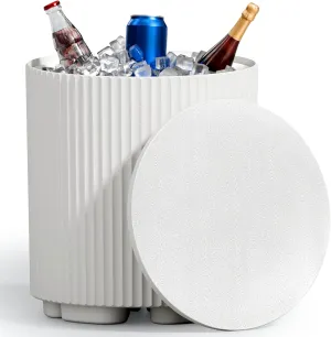 Outdoor Cooler Side Table, 2 in 1 Ice Chest Side Table,as Cooler Side Table,Cooler Table for Patio, Parties Picnics, Beach,White