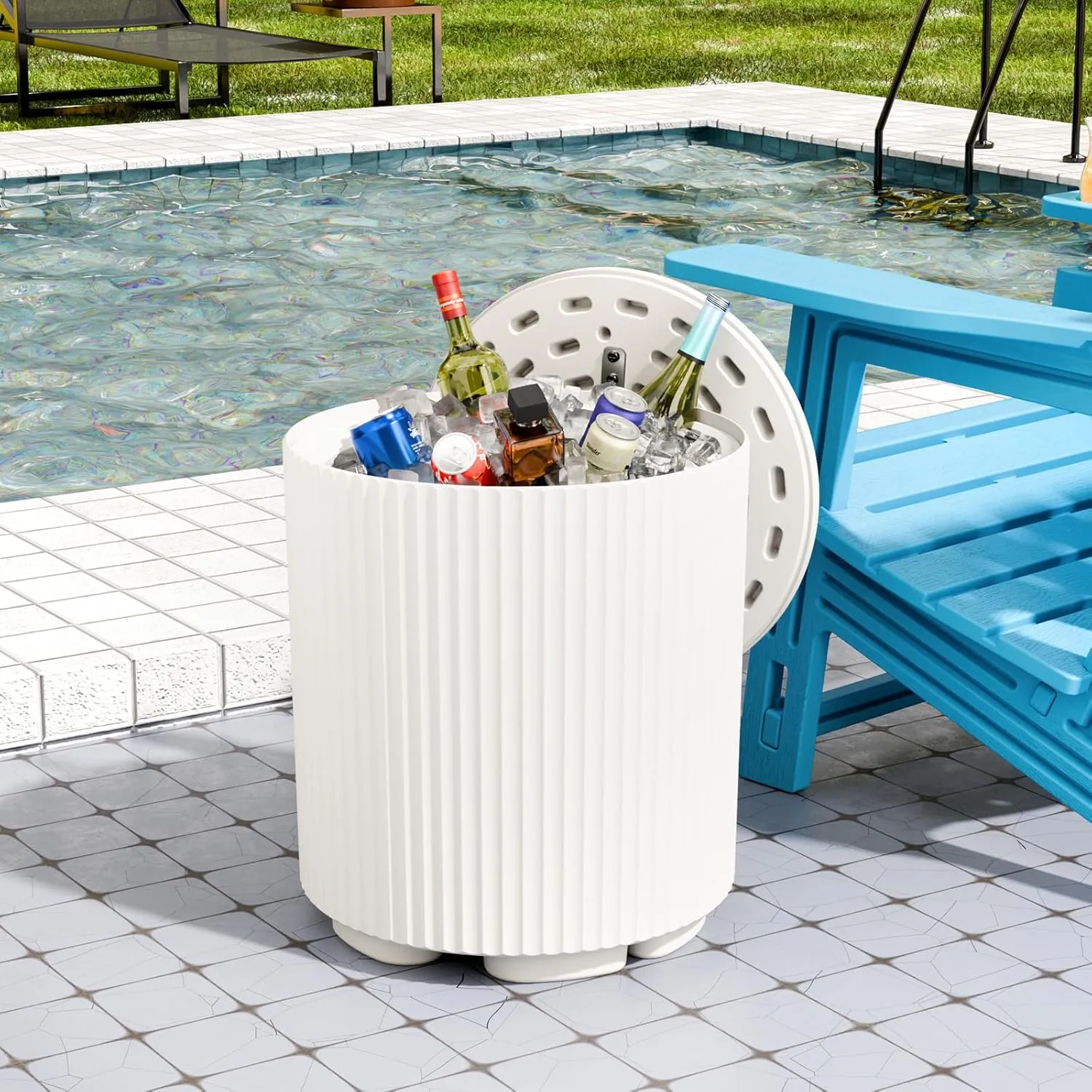 Outdoor Cooler Side Table, 2 in 1 Ice Chest Side Table,as Cooler Side Table,Cooler Table for Patio, Parties Picnics, Beach,White