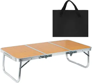Outdoor Folding Camping Table, Aluminum Frame with Bamboo Top, Adjustable Height, Portable Picnic and BBQ Table, Collapsible Design for Hiking and Outdoor Dining