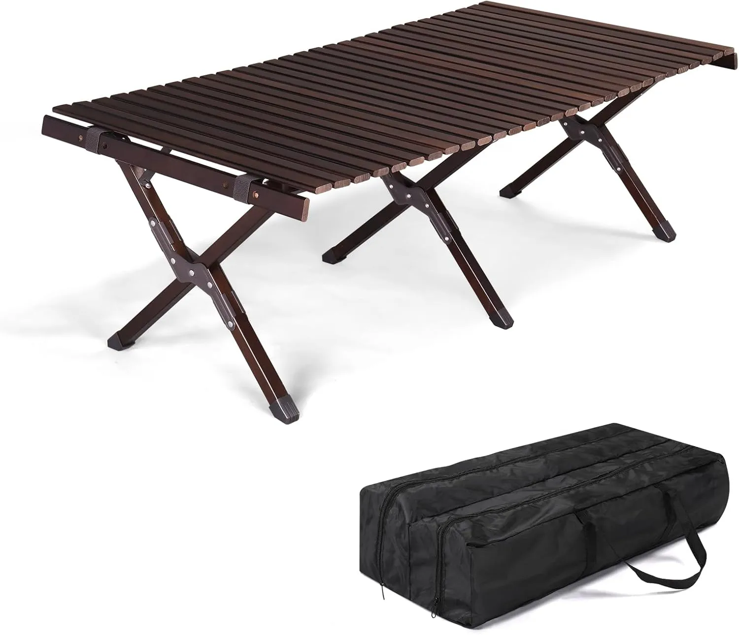 Outdoor Folding Portable Camping Picnic Table,Wooden Lightweight Portable Roll Up Table,Foldable Beach Table,Hardwood Portable Table,with Carry Bag,for Grill Deck Travel Hiking Backyard (Brown)