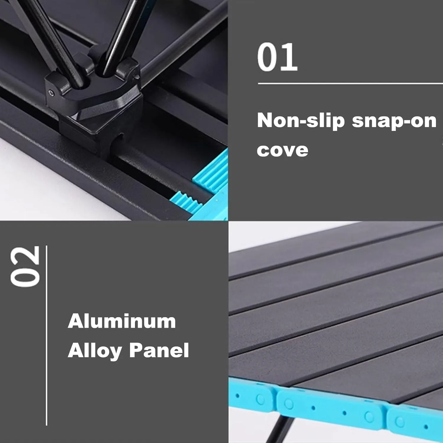 Outdoor Folding Table Aluminum Alloy Folding Table, Lightweight Portable Folding Table with Pocket, Organizer and Light Stand for Picnic Camping(Black,40.7x35x31.5cm)