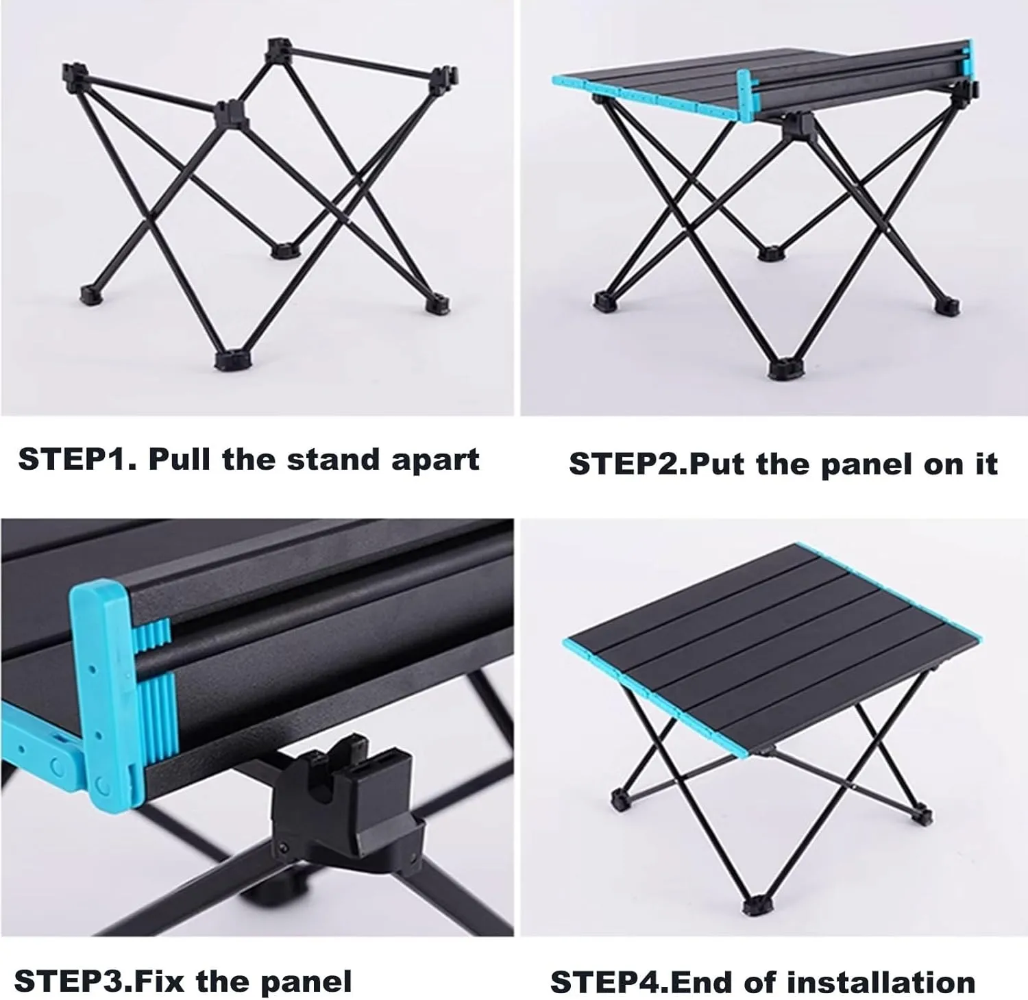 Outdoor Folding Table Aluminum Alloy Folding Table, Lightweight Portable Folding Table with Pocket, Organizer and Light Stand for Picnic Camping(Black,40.7x35x31.5cm)