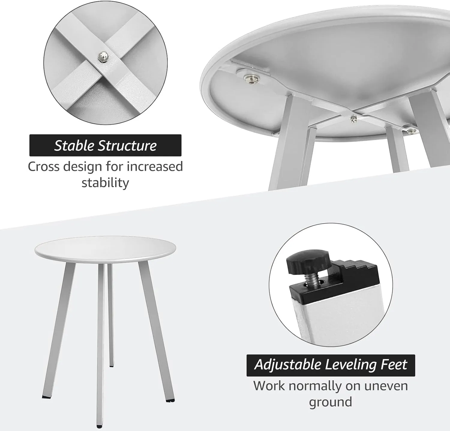 Outdoor Side Table, Weather Resistant Patio Small Side Table Outdoor Indoor Round Metal Steel Small Side Table, Waterproof End Table for Garden Balcony Yard, White