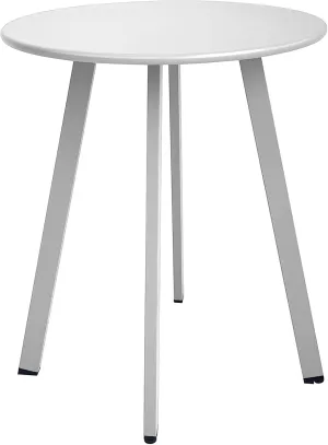 Outdoor Side Table, Weather Resistant Patio Small Side Table Outdoor Indoor Round Metal Steel Small Side Table, Waterproof End Table for Garden Balcony Yard, White