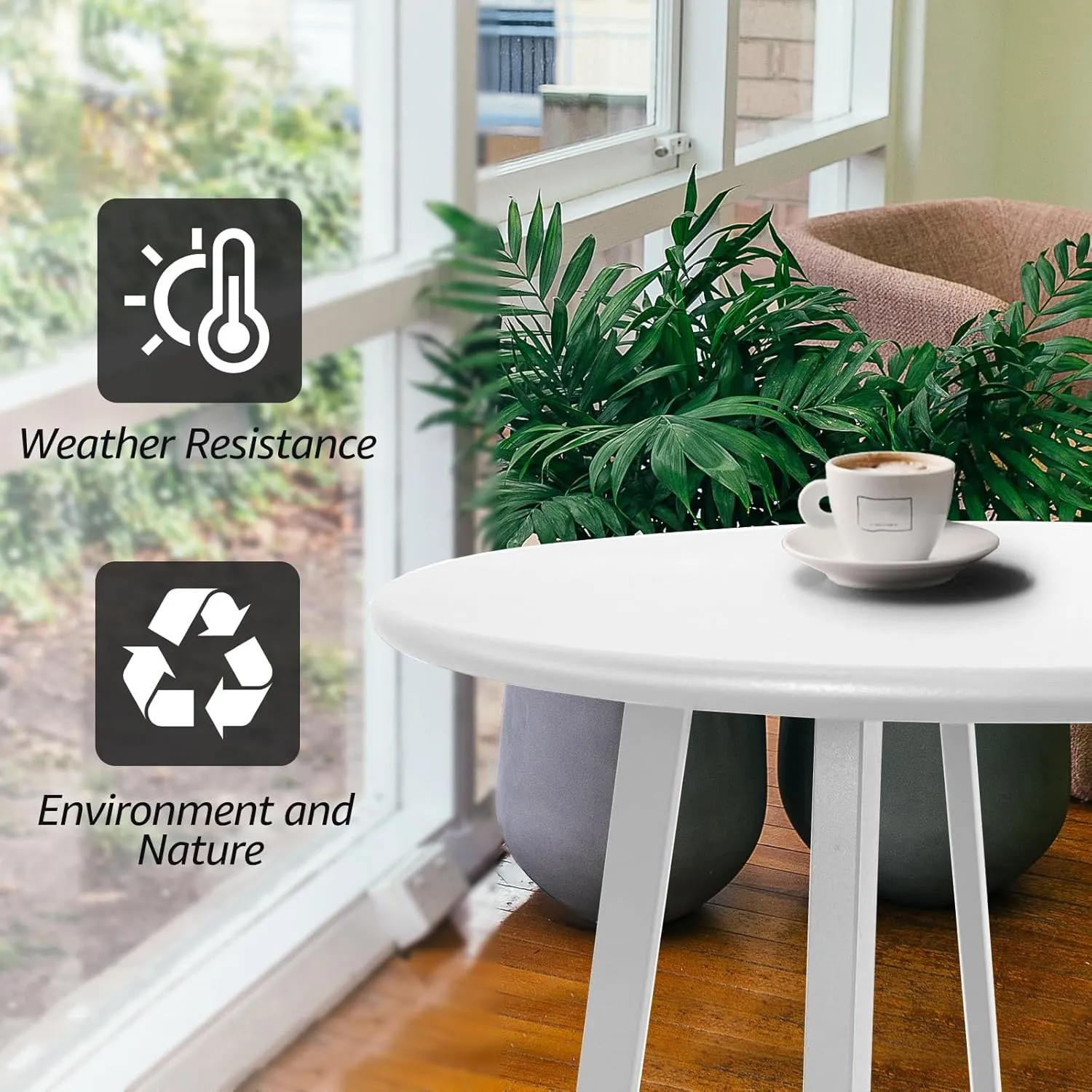 Outdoor Side Table, Weather Resistant Patio Small Side Table Outdoor Indoor Round Metal Steel Small Side Table, Waterproof End Table for Garden Balcony Yard, White
