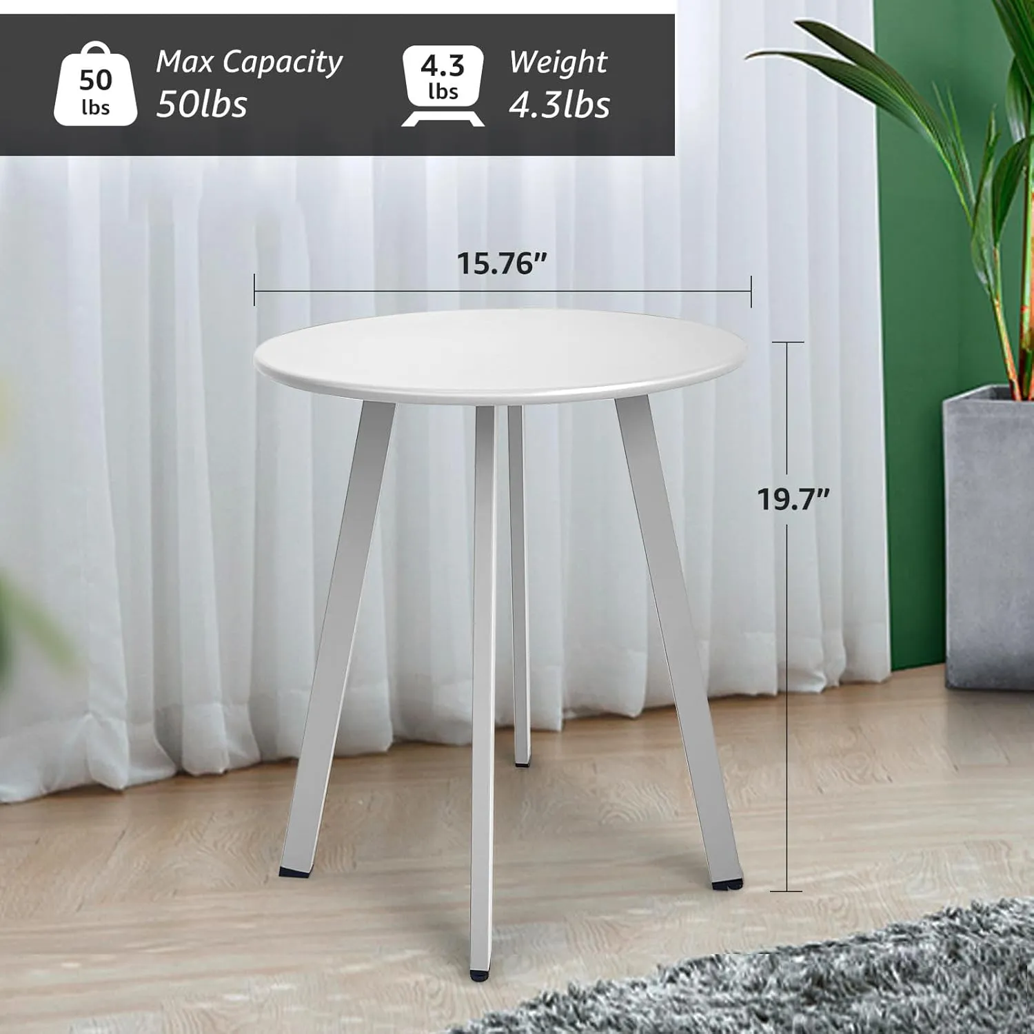 Outdoor Side Table, Weather Resistant Patio Small Side Table Outdoor Indoor Round Metal Steel Small Side Table, Waterproof End Table for Garden Balcony Yard, White