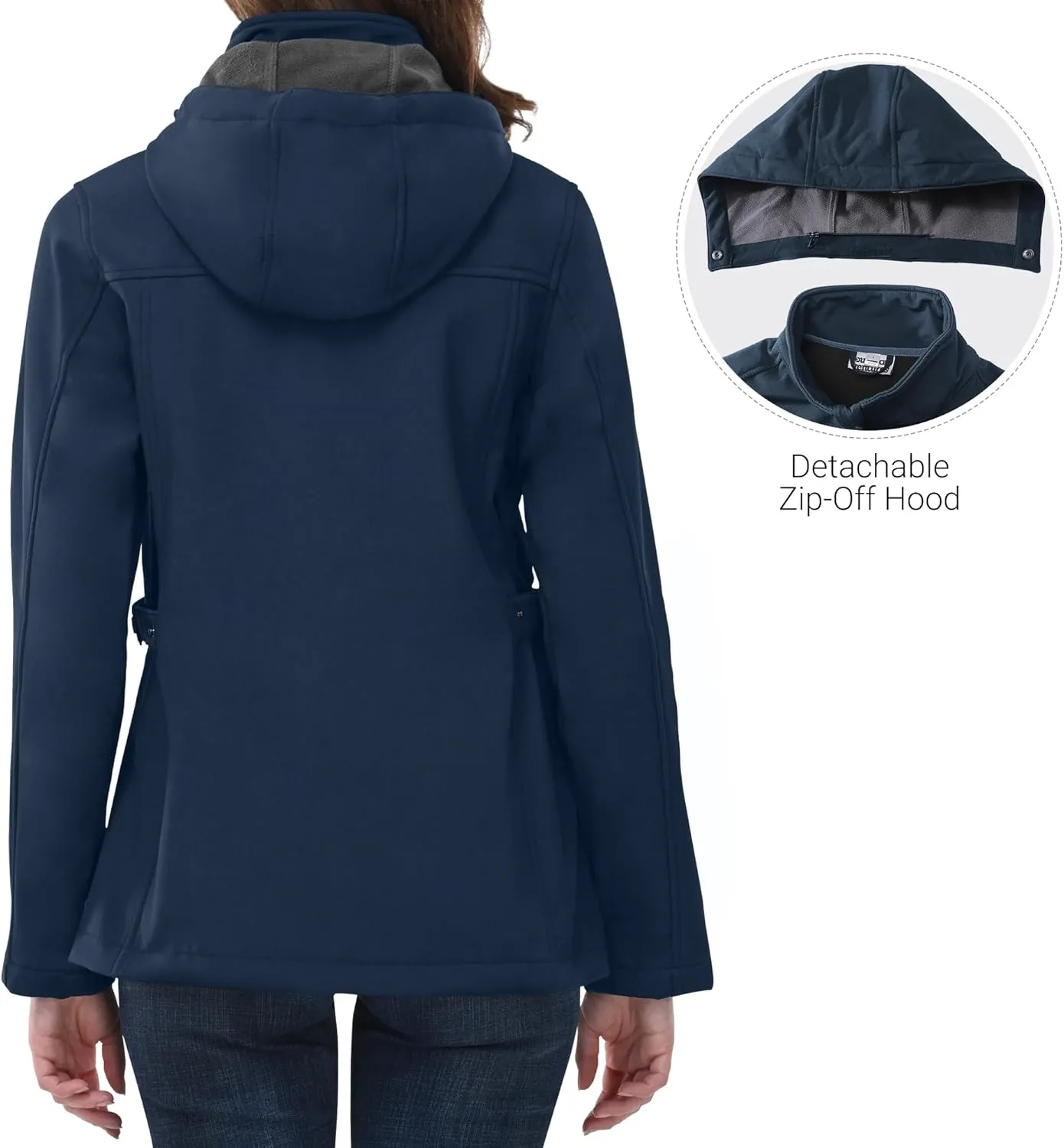 Outdoor Ventures Women's Softshell Jacket with Removable Hood, Insulated Windbreaker Waterproof Warm Fleece Lined Coat