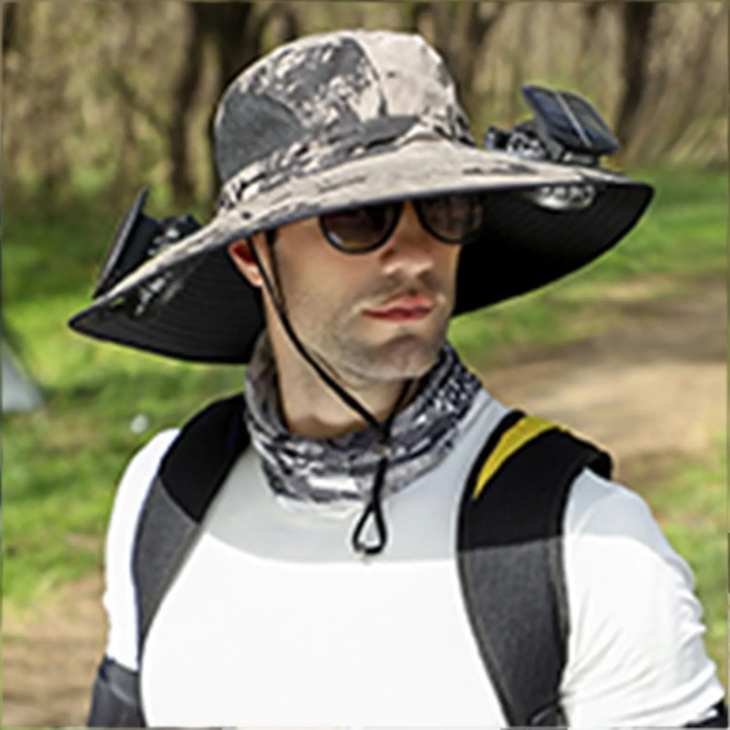 Outdoor Wide Brim Sun Hat with 2 Solar Fan Fishing Hat for Men&Women,Outdoor Waterproof Upf0 Sun Hat with Sunglasses