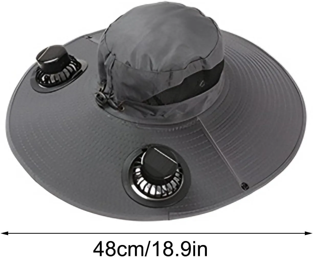 Outdoor Wide Brim Sun Hat with 2 Solar Fan Sun Bucket Hat for Men Women UPF 50  Bucket Fishing & Beach Hat with Fan Built in
