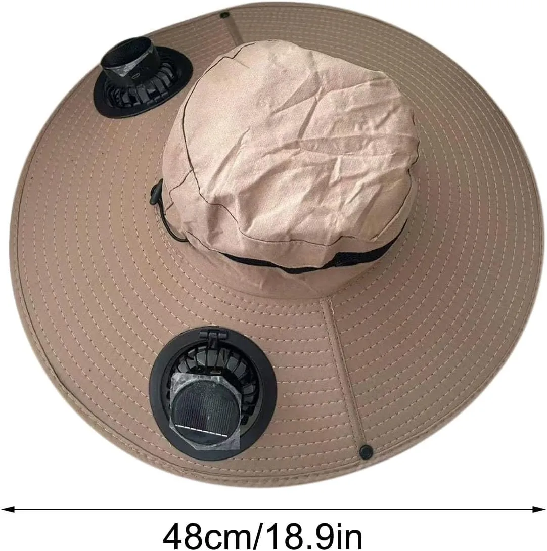 Outdoor Wide Brim Sun Hat with 2 Solar Fan Sun Bucket Hat for Men Women UPF 50  Bucket Fishing & Beach Hat with Fan Built in