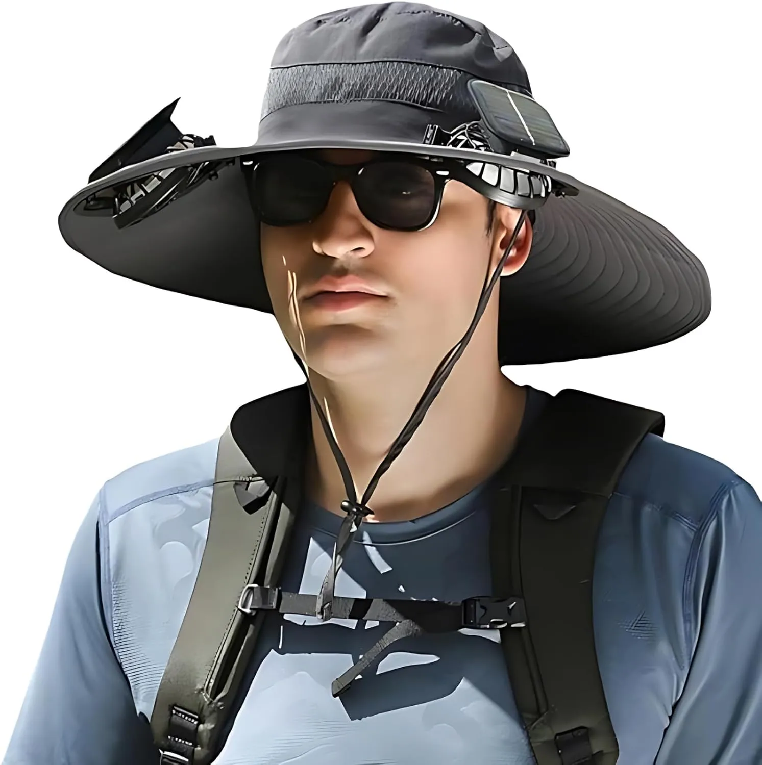 Outdoor Wide Brim Sun Hat with 2 Solar Fan Sun Bucket Hat for Men Women UPF 50  Bucket Fishing & Beach Hat with Fan Built in