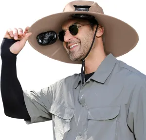 Outdoor Wide Brim Sun Hat with 2 Solar Fan Sun Bucket Hat for Men Women UPF 50  Bucket Fishing & Beach Hat with Fan Built in