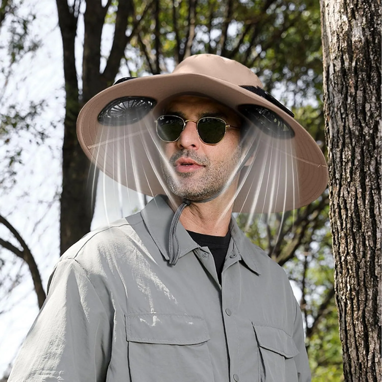 Outdoor Wide Brim Sun Hat with 2 Solar Fan Sun Bucket Hat for Men Women UPF 50  Bucket Fishing & Beach Hat with Fan Built in