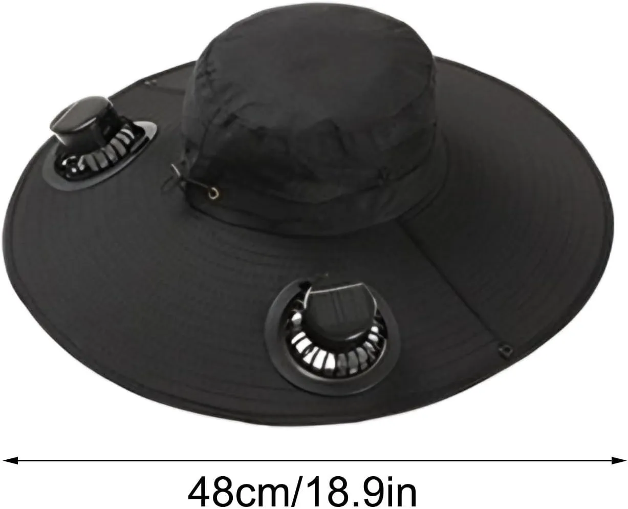 Outdoor Wide Brim Sun Hat with 2 Solar Fan Sun Bucket Hat for Men Women UPF 50  Bucket Fishing & Beach Hat with Fan Built in