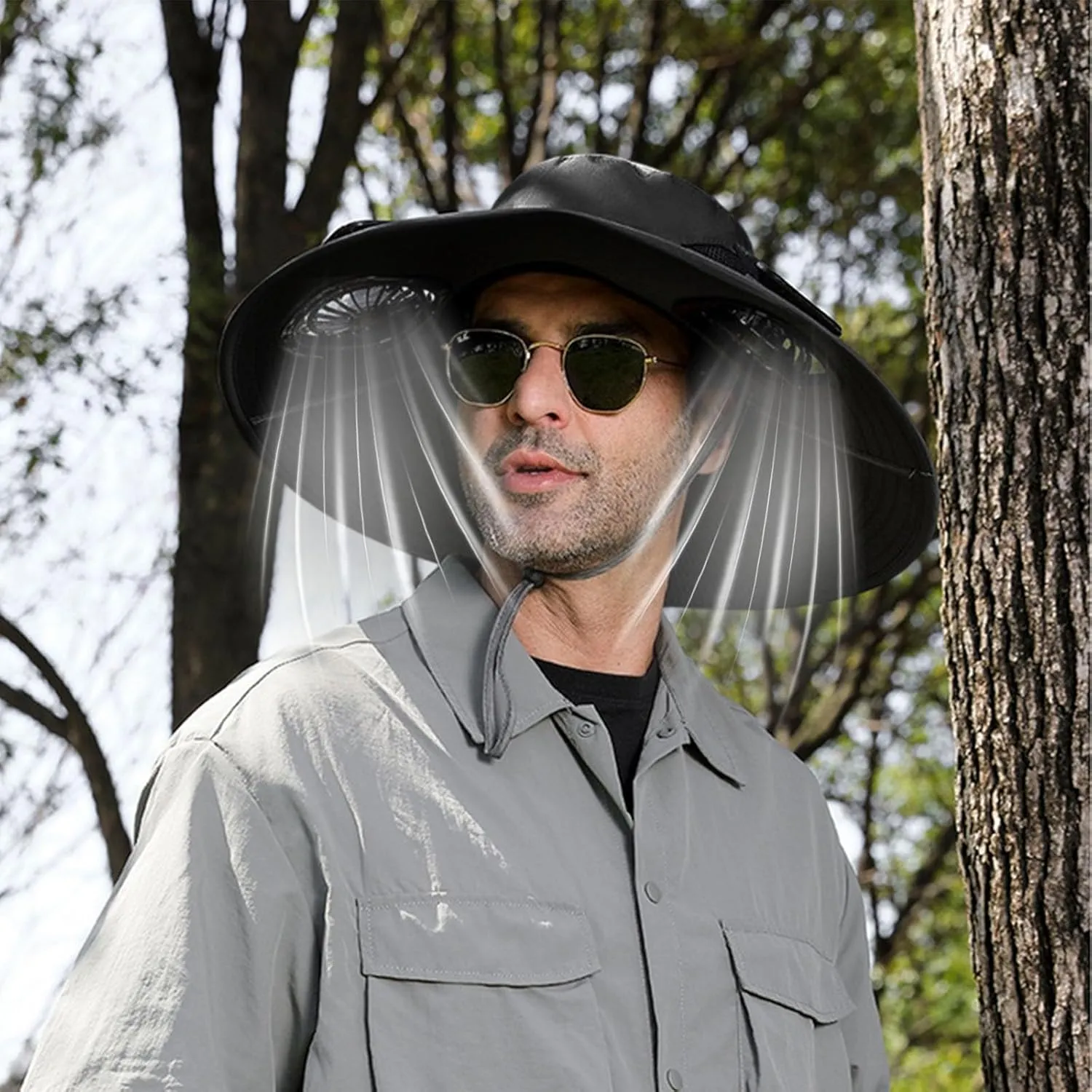 Outdoor Wide Brim Sun Hat with 2 Solar Fan Sun Bucket Hat for Men Women UPF 50  Bucket Fishing & Beach Hat with Fan Built in