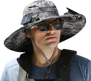Outdoor Wide Brim Sun Hat with Solar Fan-Fishing Hat with 2 Solar Powered Fan, Solar Powered Fan Hat for Outdoor