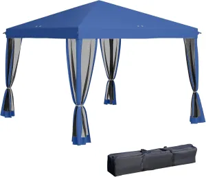 Outsunny 10' x 10' Pop Up Canopy Tent with Netting, Instant Gazebo, Screen House Room with Carry Bag, Height Adjustable, for Outdoor, Garden, Patio, Camping, Blue