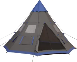 Outsunny 12Ft Camping Tent 6-7 Person 4 Season with 8 Mesh Windows, Outdoor Teepee Tent with Waterproof Material for Family and Friends Camping
