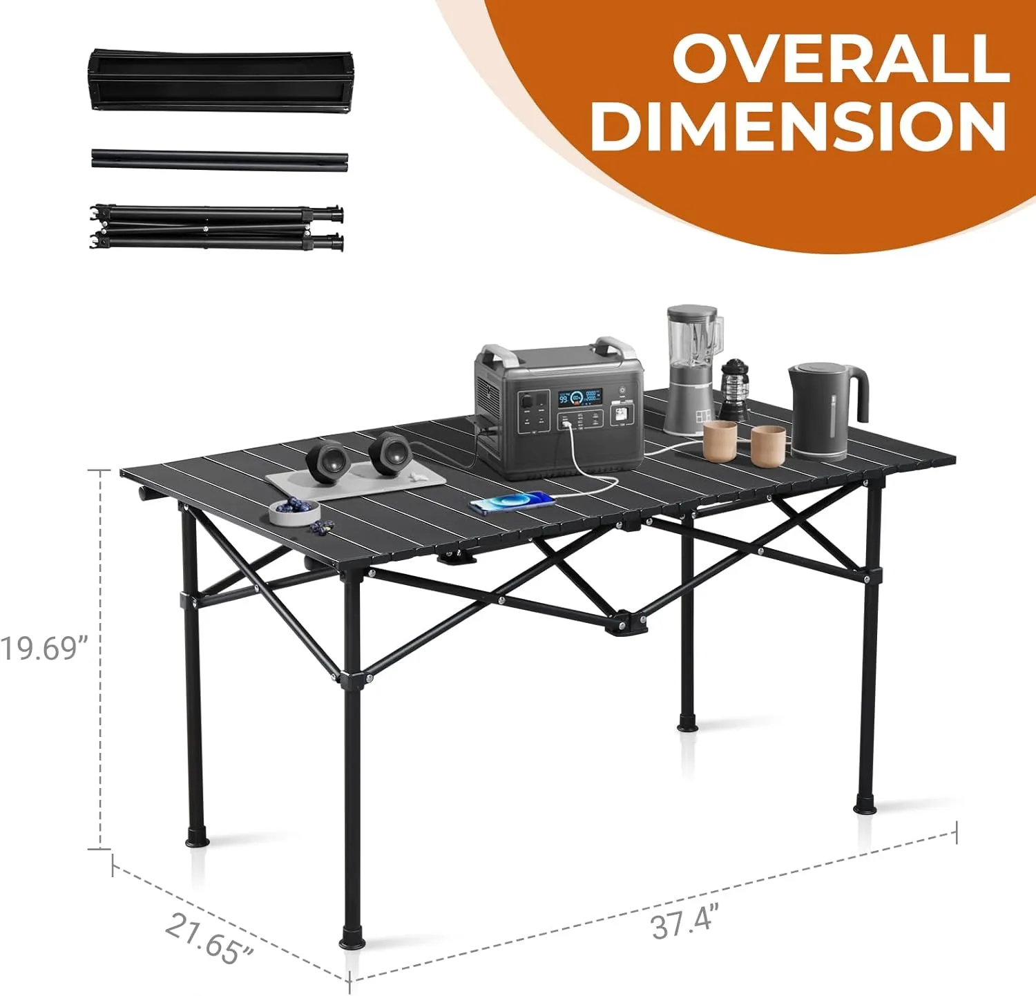 Outvita Beach Picnic Table, Lightweight Roll Up Low Camping Table, Portable Folding Table with Carrying Bag for Outdoor, BBQ, Sand, Picnic, Party, Patio 37.5 Inches