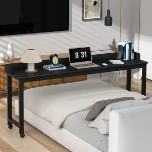 Overbed Table, Height Adjustable Rolling Laptop Desk with 360° Wheels, Mobile Computer Desk with Tiltable Desktop, Portable Bedside Table for Home Office Black
