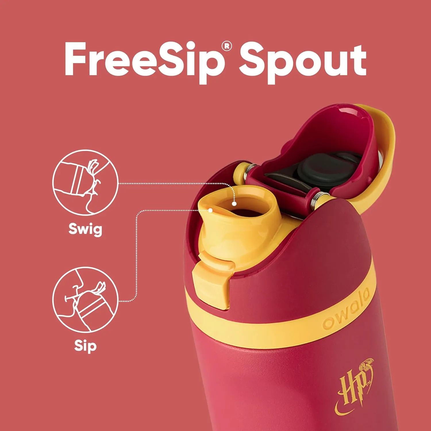 Owala Harry Potter FreeSip Insulated Stainless Steel Water Bottle with Straw, BPA-Free Sports Water Bottle, Great for Travel, 24 oz, Gryffindor