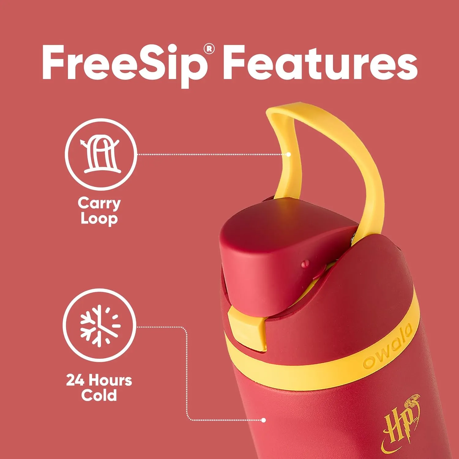 Owala Harry Potter FreeSip Insulated Stainless Steel Water Bottle with Straw, BPA-Free Sports Water Bottle, Great for Travel, 24 oz, Gryffindor