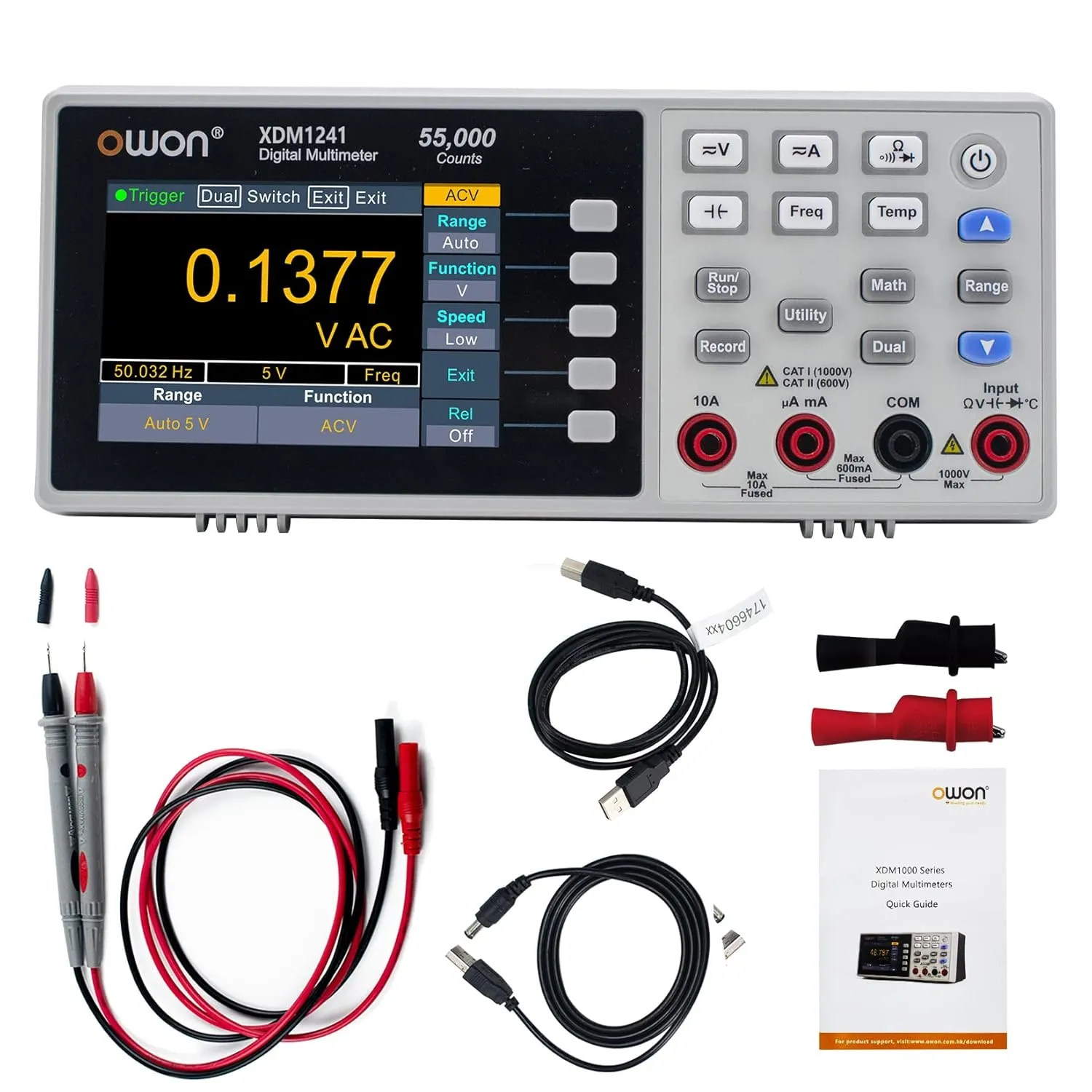 OWON XDM1241 Portable Digital Multimeter,3.5in Desktop Digital Multimeters, 55000 Counts LCD True RMS Temperature Tester Meter for Instruments and Laboratories, Factories