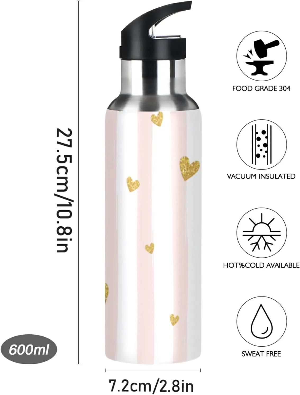 Oyihfvs Sports Stainless Steel Water Bottle 20 Oz, with Straw Lid Vacuum Insulated Leakproof Thermo Flask, Great for Fitness Outdoor