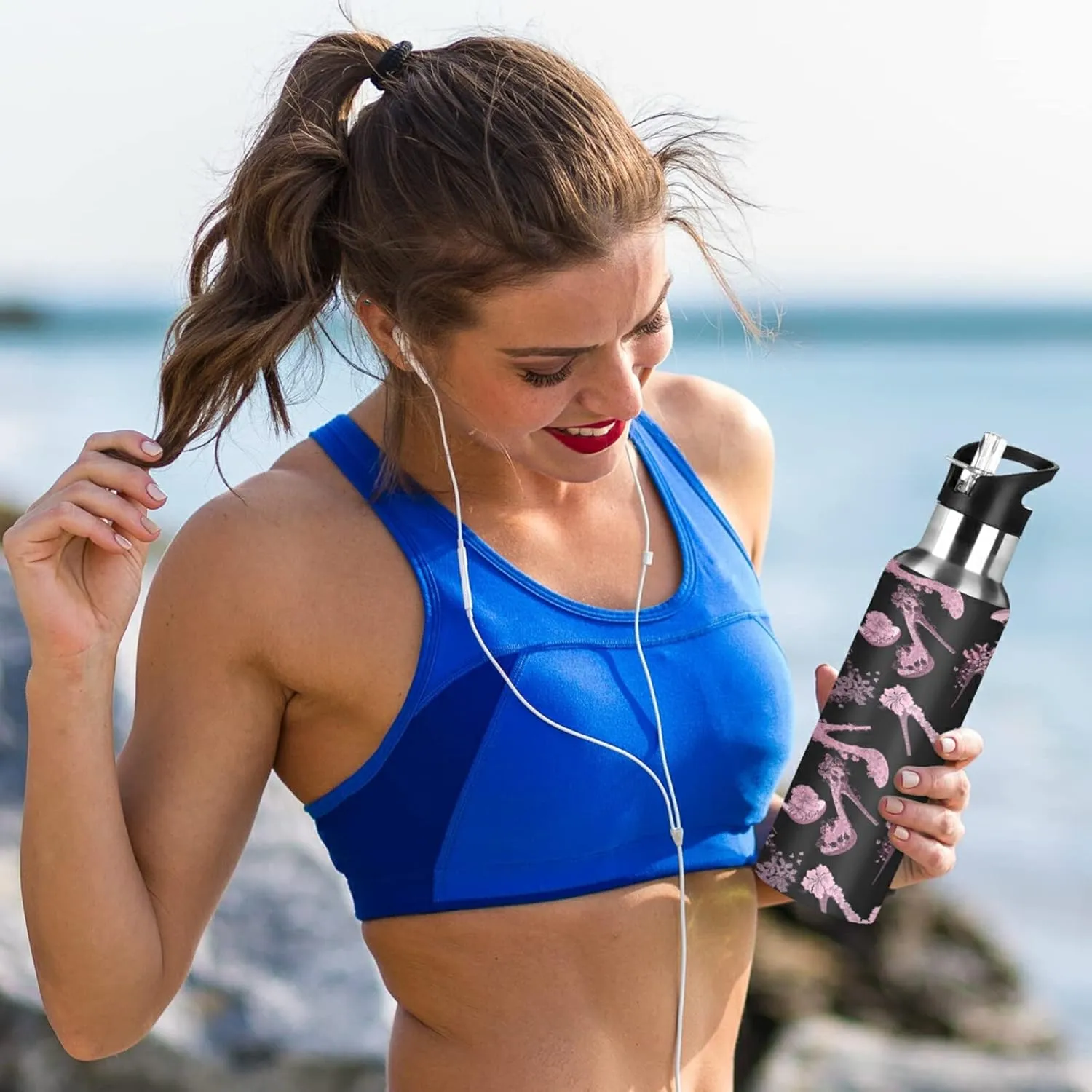 Oyihfvs Sports Stainless Steel Water Bottle 20 Oz, with Straw Lid Vacuum Insulated Leakproof Water Thermo Flask, Great for Fitness Outdoor