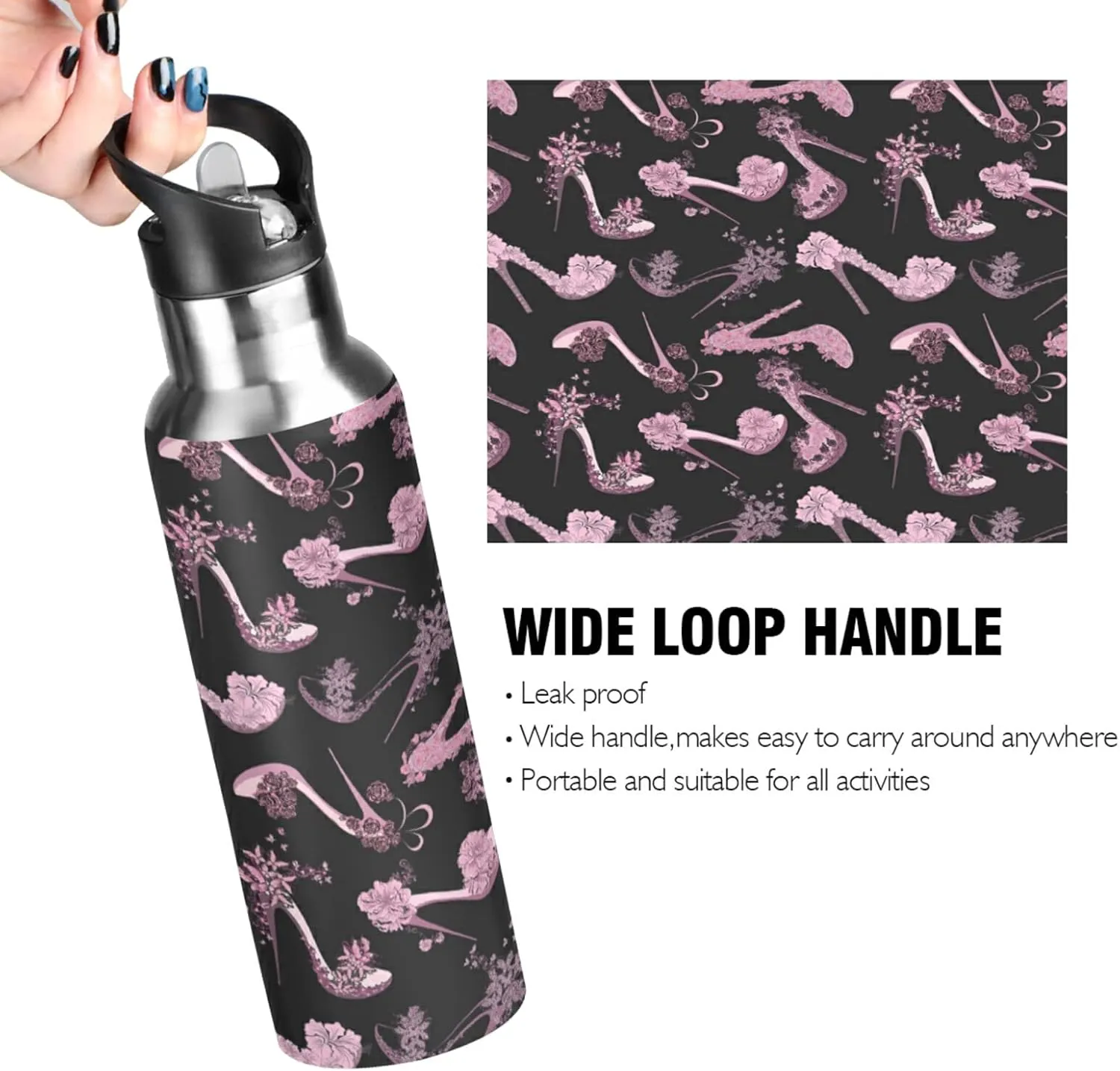 Oyihfvs Sports Stainless Steel Water Bottle 20 Oz, with Straw Lid Vacuum Insulated Leakproof Water Thermo Flask, Great for Fitness Outdoor