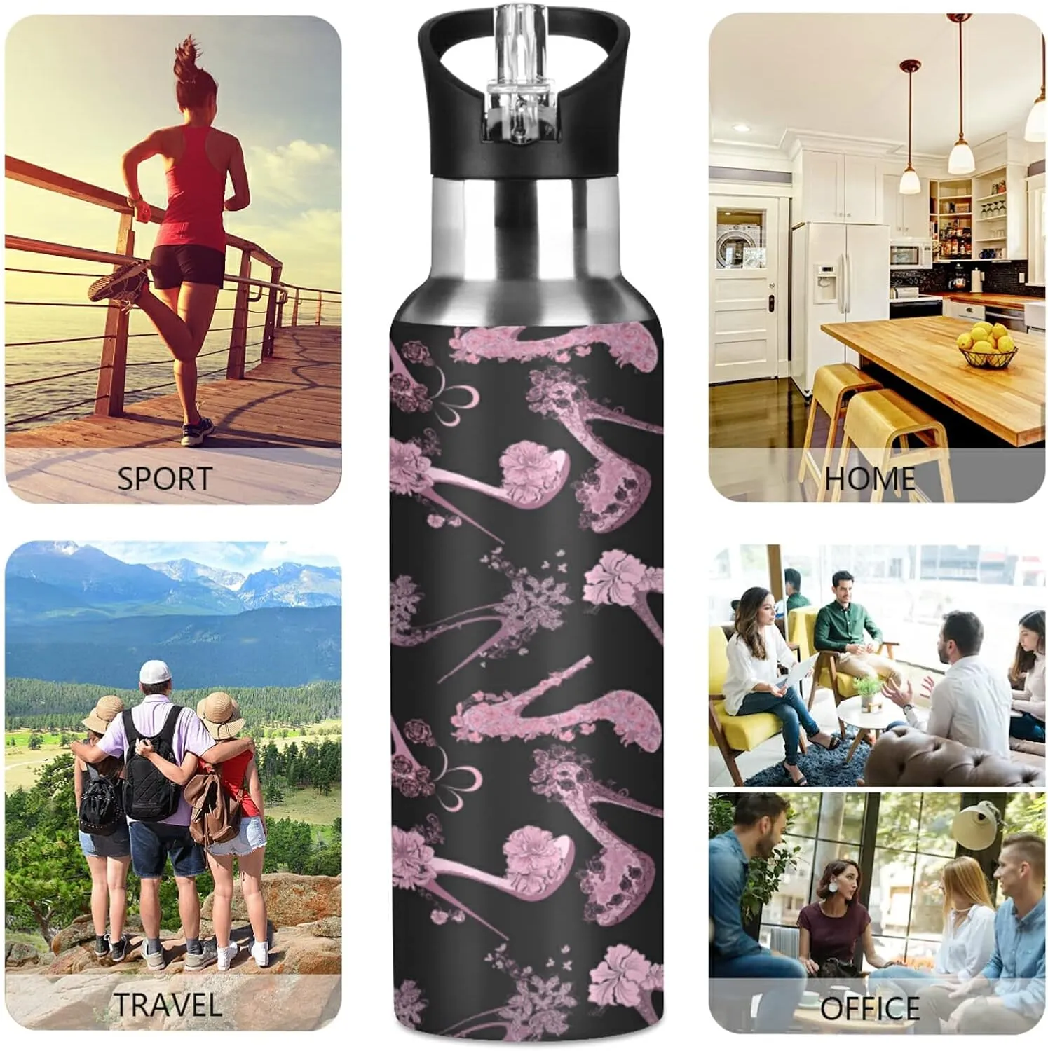 Oyihfvs Sports Stainless Steel Water Bottle 20 Oz, with Straw Lid Vacuum Insulated Leakproof Water Thermo Flask, Great for Fitness Outdoor