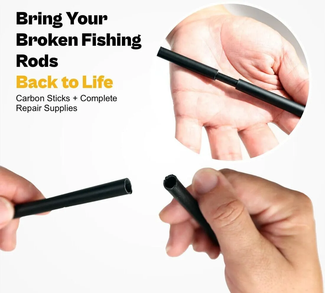 Pack of 2 Fishing Rod Repair Kit 1mm~16mm*10cm Carbon Fiber Sticks for Broken Fishing Pole