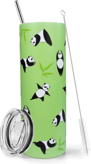 Panda Tumbler Panda Gifts for Women 20 oz Insulated Tumbler With Lid and Straw Stainless Steel Skinny Tumbler Water Bottle Travel Mug Wine Cups