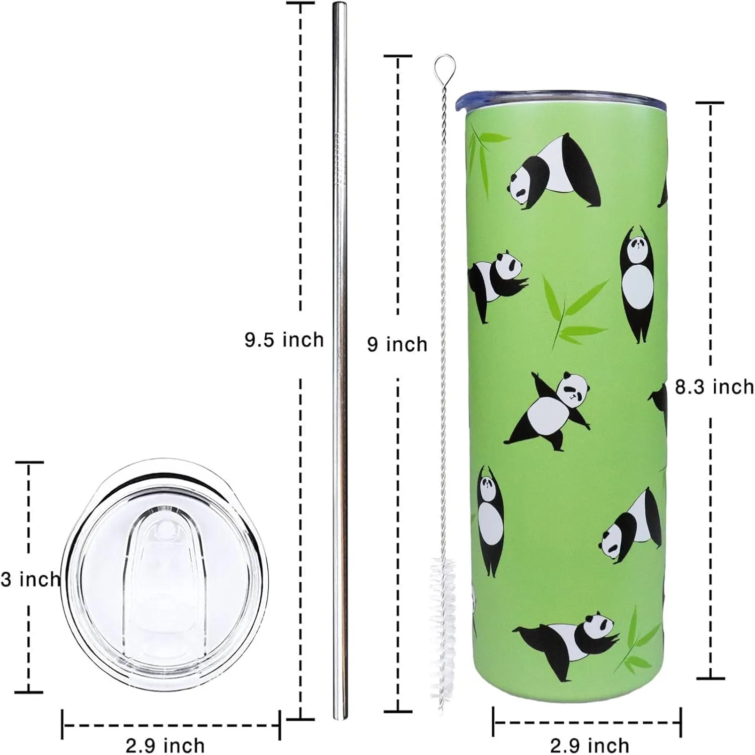 Panda Tumbler Panda Gifts for Women 20 oz Insulated Tumbler With Lid and Straw Stainless Steel Skinny Tumbler Water Bottle Travel Mug Wine Cups