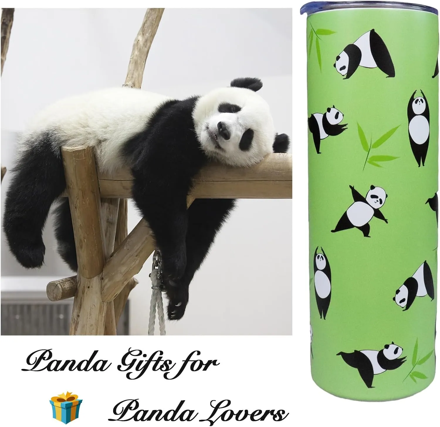 Panda Tumbler Panda Gifts for Women 20 oz Insulated Tumbler With Lid and Straw Stainless Steel Skinny Tumbler Water Bottle Travel Mug Wine Cups