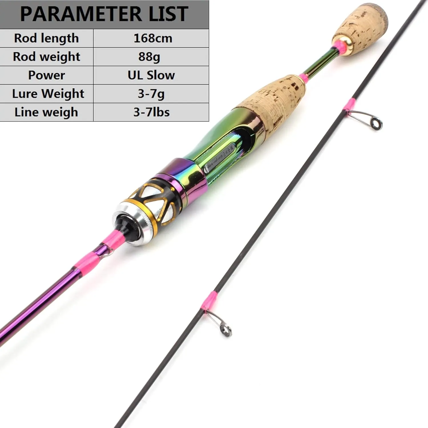 Panfish Rod Fishing Pole Colored Lure Fishing Rod Ul Spinning Casting Rod Carbon Fiber 2 Sections Slow Beautiful Fishing Pole Lure Weight Baitcasting Rod(A)
