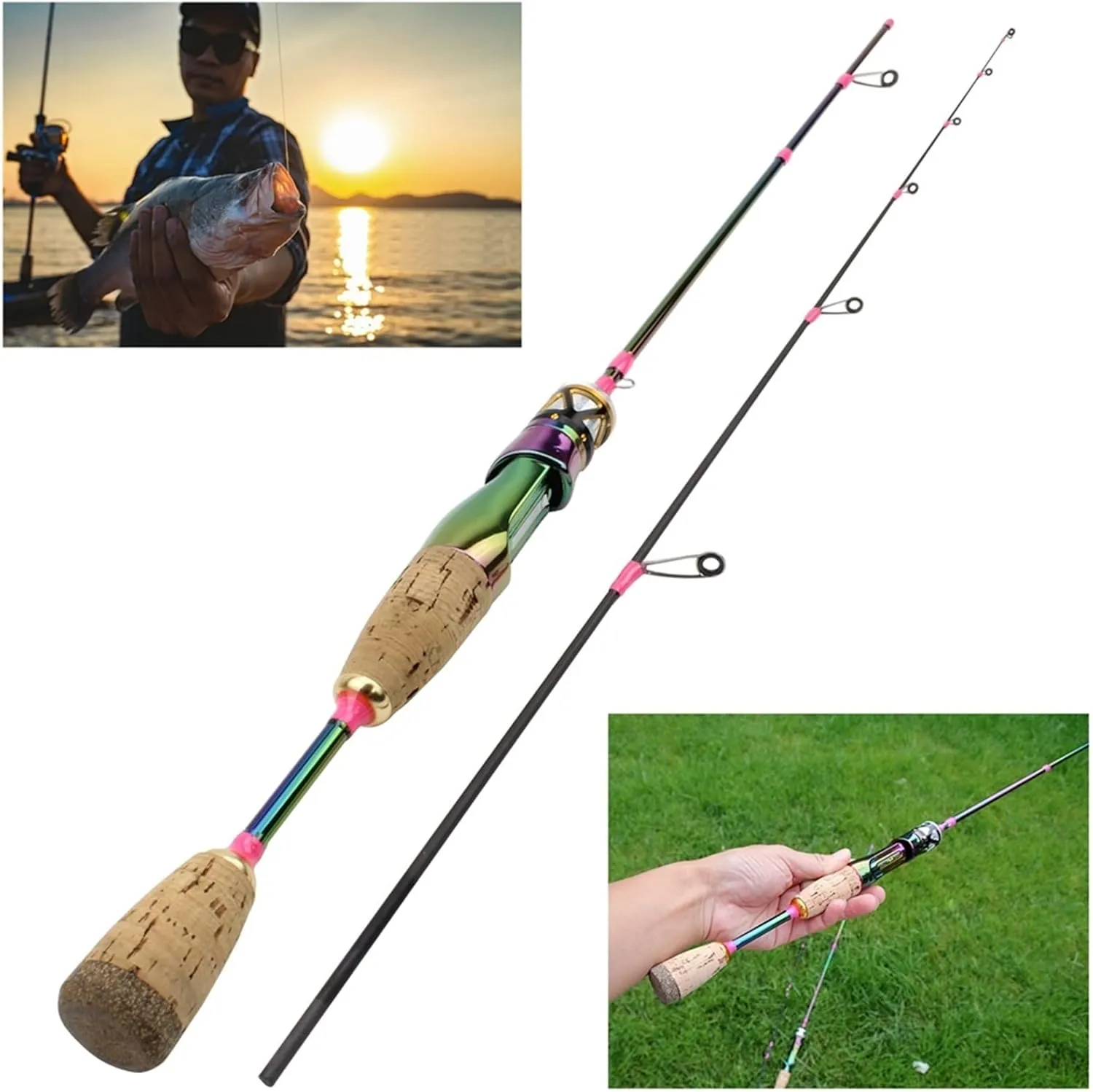 Panfish Rod Fishing Pole Colored Lure Fishing Rod Ul Spinning Casting Rod Carbon Fiber 2 Sections Slow Beautiful Fishing Pole Lure Weight Baitcasting Rod(A)