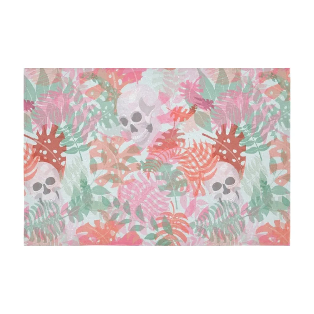 Pastel Skull Leaves Cotton Linen Tablecloth 60" x 90"