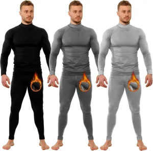 Patelai 3 Sets Thermal Underwear for Men Soft Fleece Lined Long Sleeve Base Layer Set Top Bottom for Cold Weather