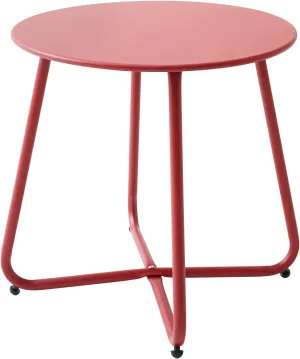 Patio Small Side Table Waterproof Round Metal Steel Weather Resistant Portable Outdoor and Indoor End Table for Garden Balcony Yard, Red
