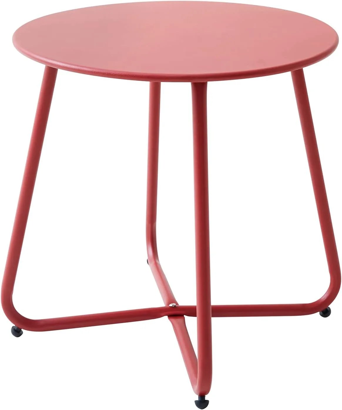 Patio Small Side Table Waterproof Round Metal Steel Weather Resistant Portable Outdoor and Indoor End Table for Garden Balcony Yard, Red
