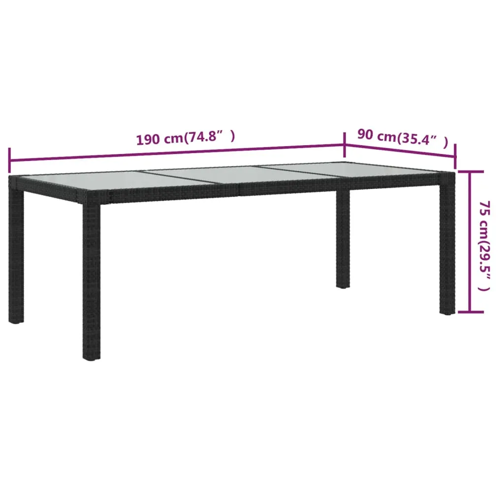 Patio Table 74.8" Tempered Glass and Poly Rattan Table Multi Colors
