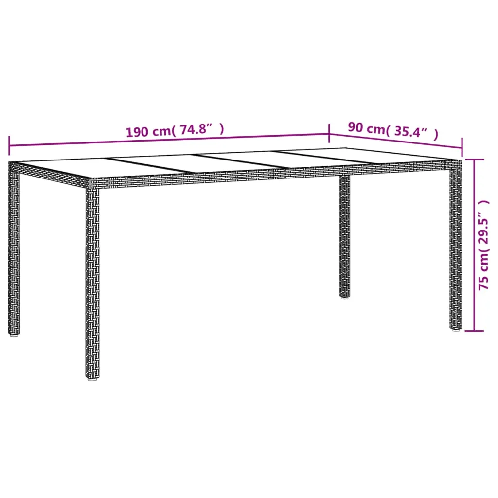 Patio Table 74.8" Tempered Glass and Poly Rattan Table Multi Colors