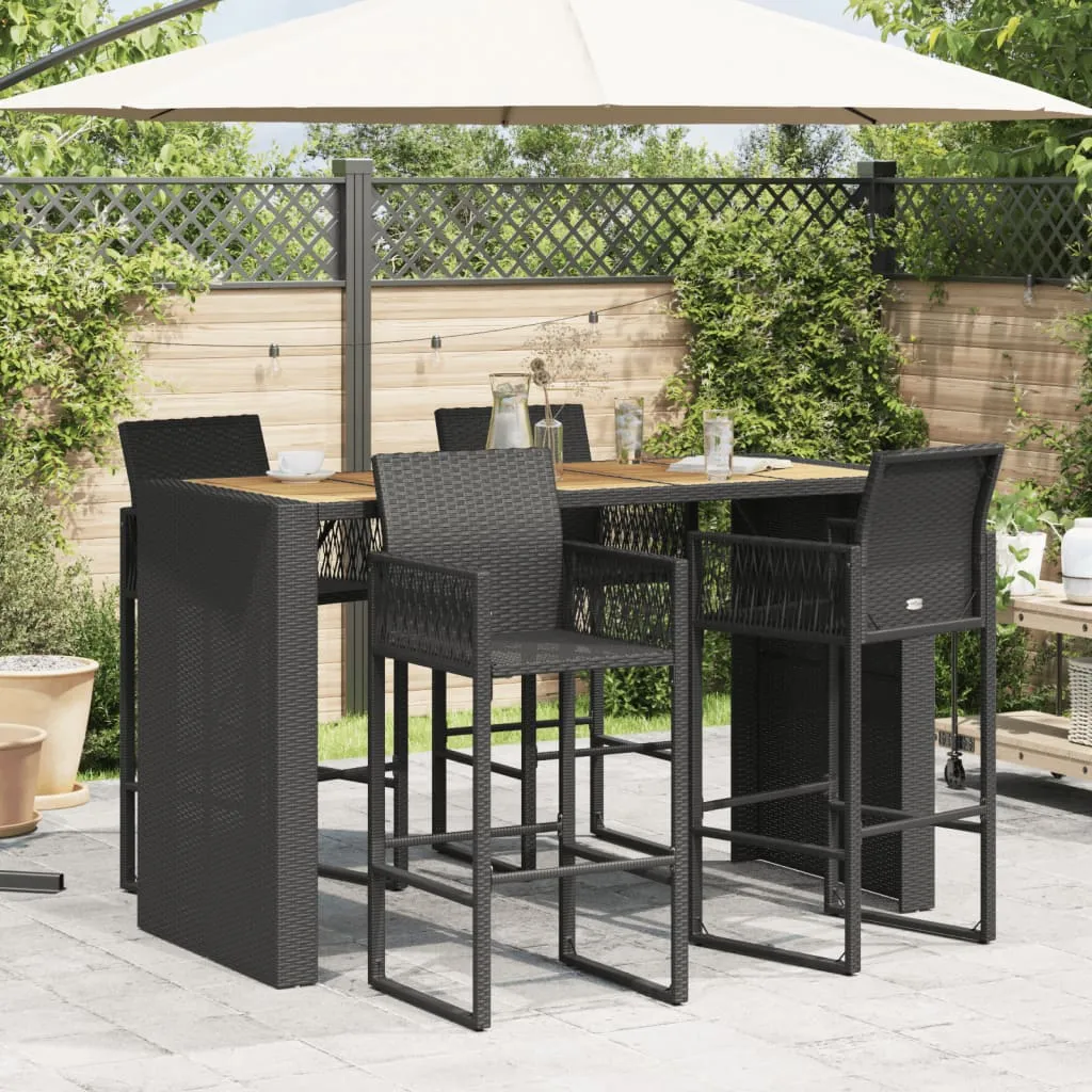 Patio Table with Acacia Wood Top Outdoor Garden Furniture Poly Rattan