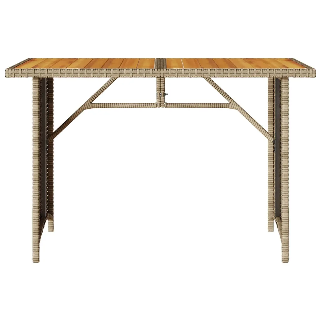 Patio Table with Wooden Top Beige 43.3"x26.8"x27.6" Poly Rattan