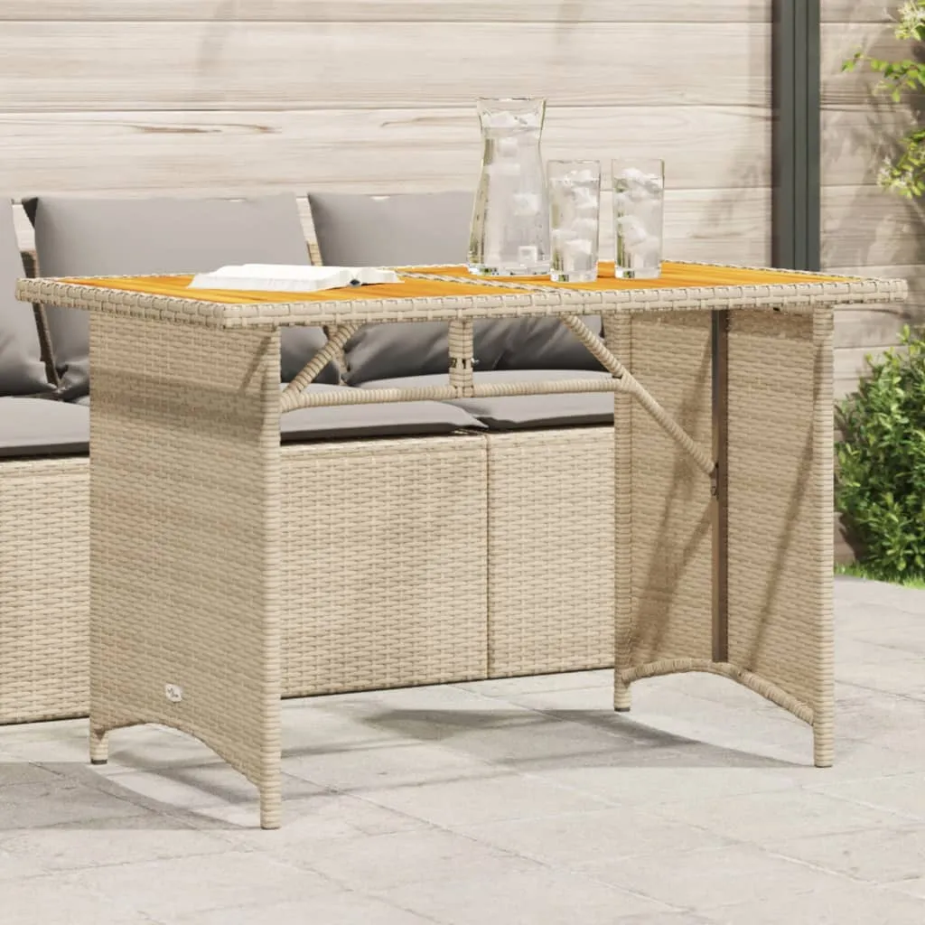 Patio Table with Wooden Top Beige 43.3"x26.8"x27.6" Poly Rattan